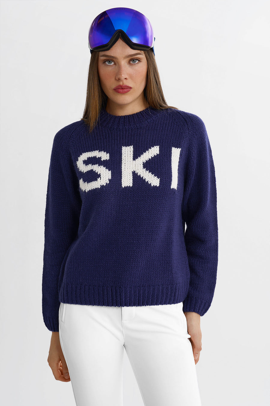 SKI Chunky Knit Sweater · Blå/vit