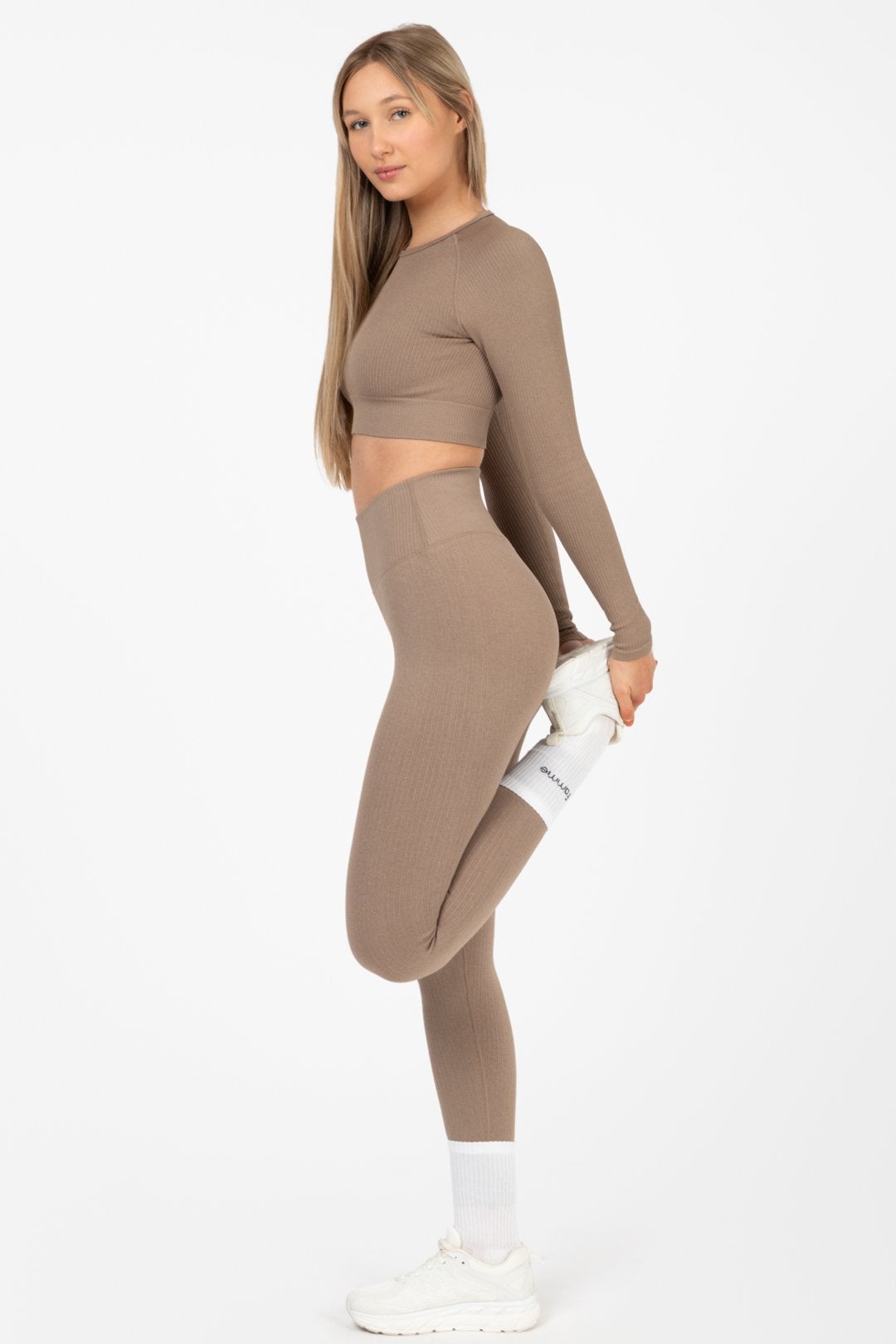 Beige Ribbed Seamless Tights - for dame - Famme - Leggings